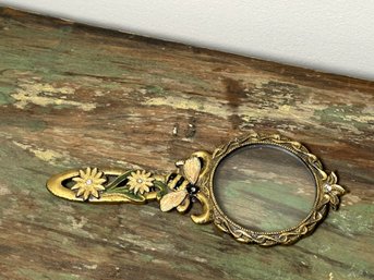Beautiful Hand Painted Brass Floral Magnified Glass