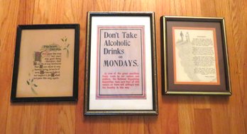 Lot Of 3 Framed Poetry Quotes Temperance War Sign