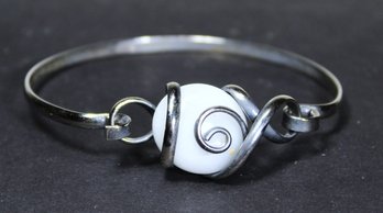 Fine Silver Tone Bangle Bracelet With White Glass Stone