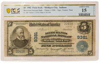 $5 1902 National Banknote 'Michigan City' PCGS 15