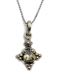 Vintage Sterling Silver Smoky Quartz Ornate Pendant Necklace