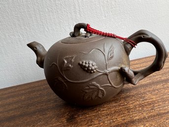 Chinese Yixing Zi Na Teapot With Squirrel & Grape Design