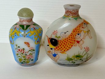 Two Chinese Glass Snuff Bottles Signed At The Base