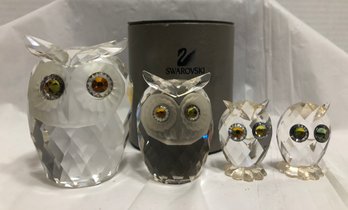 Four Swarovski Crystal Owls - One In Box