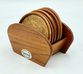 Set Of Mid Century Karl Holmberg Akta Teak Coasters With Stand