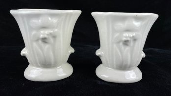 Pair Of White Cache Pottery Vases