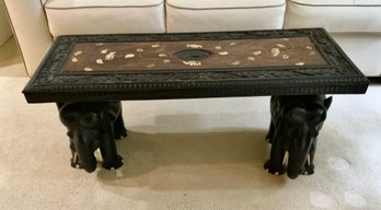 Vintage  Anglo Indian Inlaid Table With Elephants ~ Very Cool ~