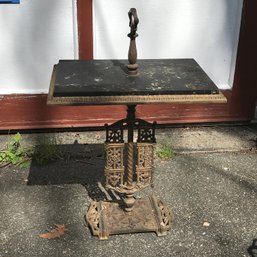 Incredible Antique Cast Iron Cigar / Smoking Stand With Marble Top - Very Ornate Base - VERY HEAVY - WOW !