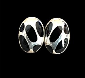 Mexican Sterling Silver Onyx Oval Earrings