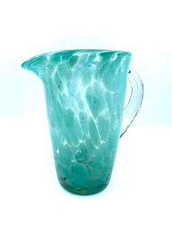 Hand-blown Glass Pitcher W/ Blue/green Spotted Design