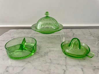Collection Of Lime Green Depression Glass Including Federal Glass
