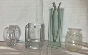 One Crystal And Three Glass Vases