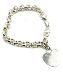 Large Sterling Silver Chain Linked Bracelet With Heart Pendant