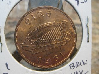 1968  IRELAND  1 PENNY  COIN -- BRILLIANT UNC.