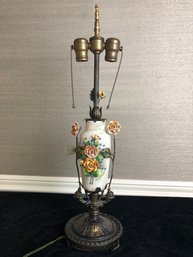 Antique Metal And Porcelain (?) Lamp
