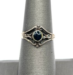 Vintage Sterling Silver Dark Blue Stone Ornate Ring, Size 6.5