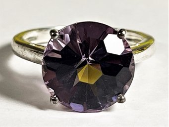 Fine Sterling Silver Ladies Ring Large Amethyst Stone About Size 7