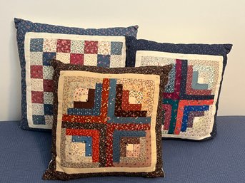 Trio Of Hand Quilted Pillows 18' Square In Cotton Plus 4th 10' Square