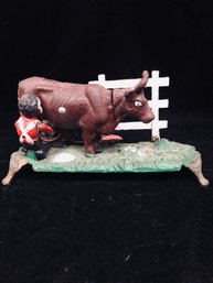 Cast Iron Mechanical Bank Kicking Milking Cow Bull