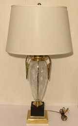 Elegant Crackled Glass, Brass Neckline, Brass & Black Tier Base Lamp