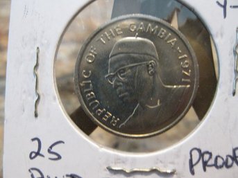 1971  GAMBIA  25 BUTUTS COIN -- PROOF LIKE