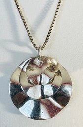 SIGNED STERLING SILVER ABSTRACT RIPLE DISC NECKLACE