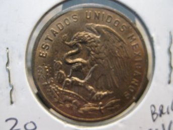 1964 OM   MEXICO  20 CENT COIN -- BRILLIANT UNC.