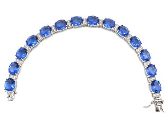 Beautiful Sterling Silver Clear Blue And CZ Stones Bracelet