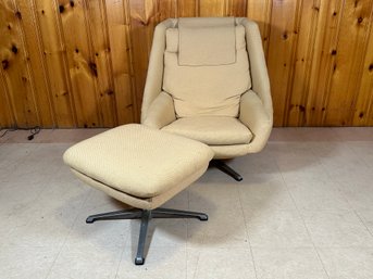 A Fabulous Vintage Danish Modern Swivel Chair & Ottoman Made In Sweden By Overman