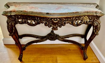 Antique Carved And Gilt French Marble Topped Console Table