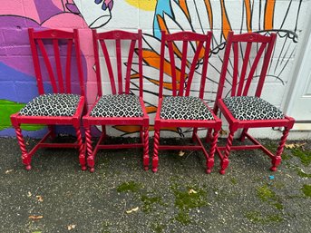 Group Of 4 Red Wooden Chairs