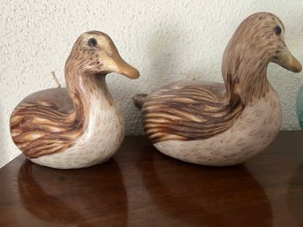 Pair Of Handmade Figural Decoy Duck Natural Candles - Unused!