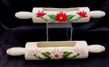 Pairing Of Vintage Hand-painted Figural Rolling Pin Planters