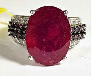 Large Ruby Ladies Dinner Ring Having Diamonds Size 6