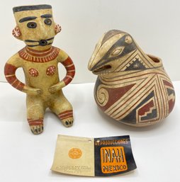 Vintage Mexican Folk Art Vase Figurine & Bowl