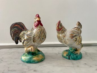 Italian Ceramic Hen & Rooster Pair, Numbered