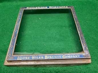 1930s Loose-Wiles Tin Biscuit Co. Box. Sunshine Biscuits Metal Display Glass Lid. Hinged Lid With Glass Only