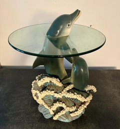 Glass Top Dolphin End Table