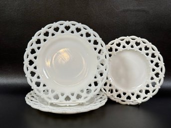 Charming Vintage Milk Glass Plates By Westmoreland, Forget Me Not Pattern