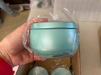 Twelve Gloss Teal Metal Candle Tins With Lids By Dream Vessels - NEW