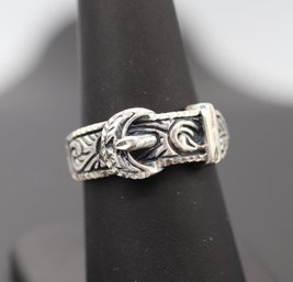 Intricate Design Belt Buckle Sterling Silver Ring