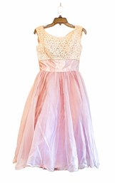 Vintage Puffy Pink Prom Dress With Lace Top