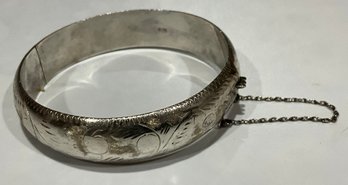 Beautiful Antique Engraved Sterling Hinged Bangle