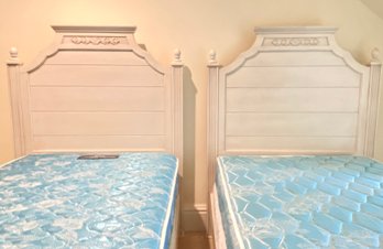Pair Of Off-White French County Twin Beds With Headboards & Footboards