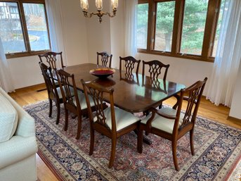Maitland Smith (8) 6/2 Connecticut Chairs And Flame Mahogany Double Pedestal Dining Table Set