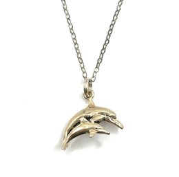 Vintage Sterling Silver Twin Dolphin Pendant Necklace