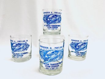 Set Of 4 Vintage 1977 Amtrak Transcontinental Steam Excursion Rocks Glasses