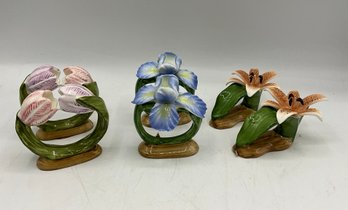 6 Beautiful Bone China Flower Napkin Rings ~ PIA Made In The Philippines ~