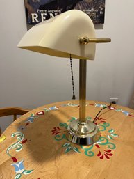 Bankers Lamp - Brass Look And Plastic Shade - Working!