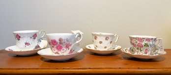 Four English China Cup & Saucer Sets- Aynsely, Hammersley Princess House, Rosina And Royal Ascot